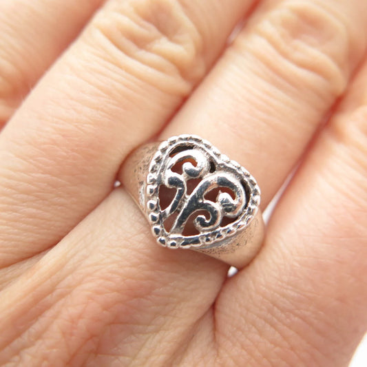 925 Sterling Silver Vintage Heart Swirl Ring Size 8.5