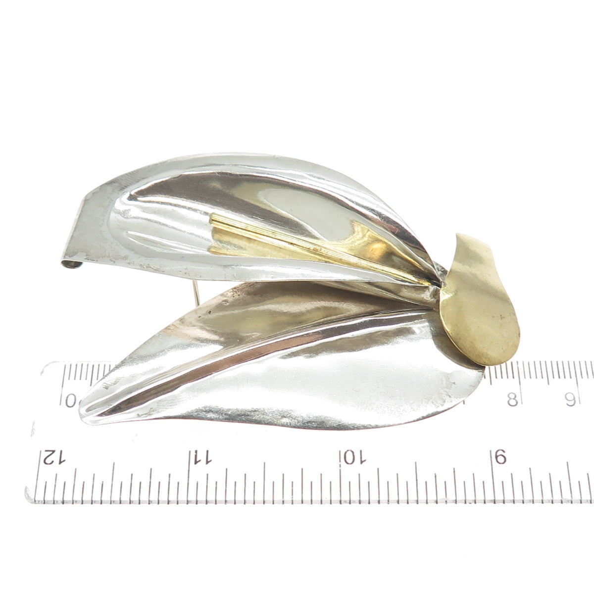 925 Sterling Silver 2-Tone Vintage Mexico Modernist Calla Lily Pin Brooch