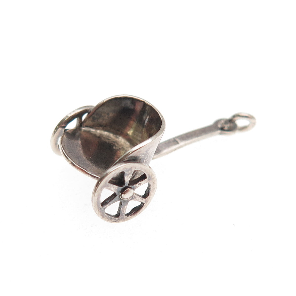 925 Sterling Silver Antique Art Deco Pull Cart Rickshaw 3D Mini Charm Pendant
