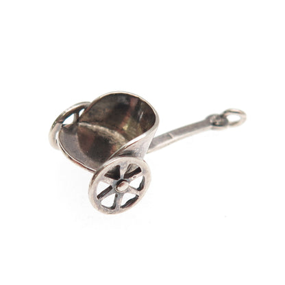 925 Sterling Silver Antique Art Deco Pull Cart Rickshaw 3D Mini Charm Pendant