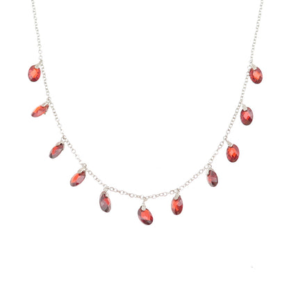 925 Sterling Silver Oval-Cut Red C Z Dangle Charm Cable Chain Necklace 16"