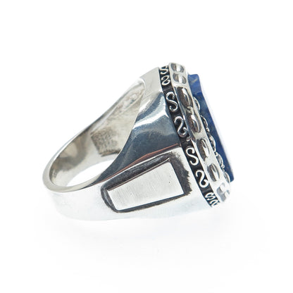 925 Sterling Silver Vintage Real Black Diamond & Lapis Lazuli Ring Size 9.25
