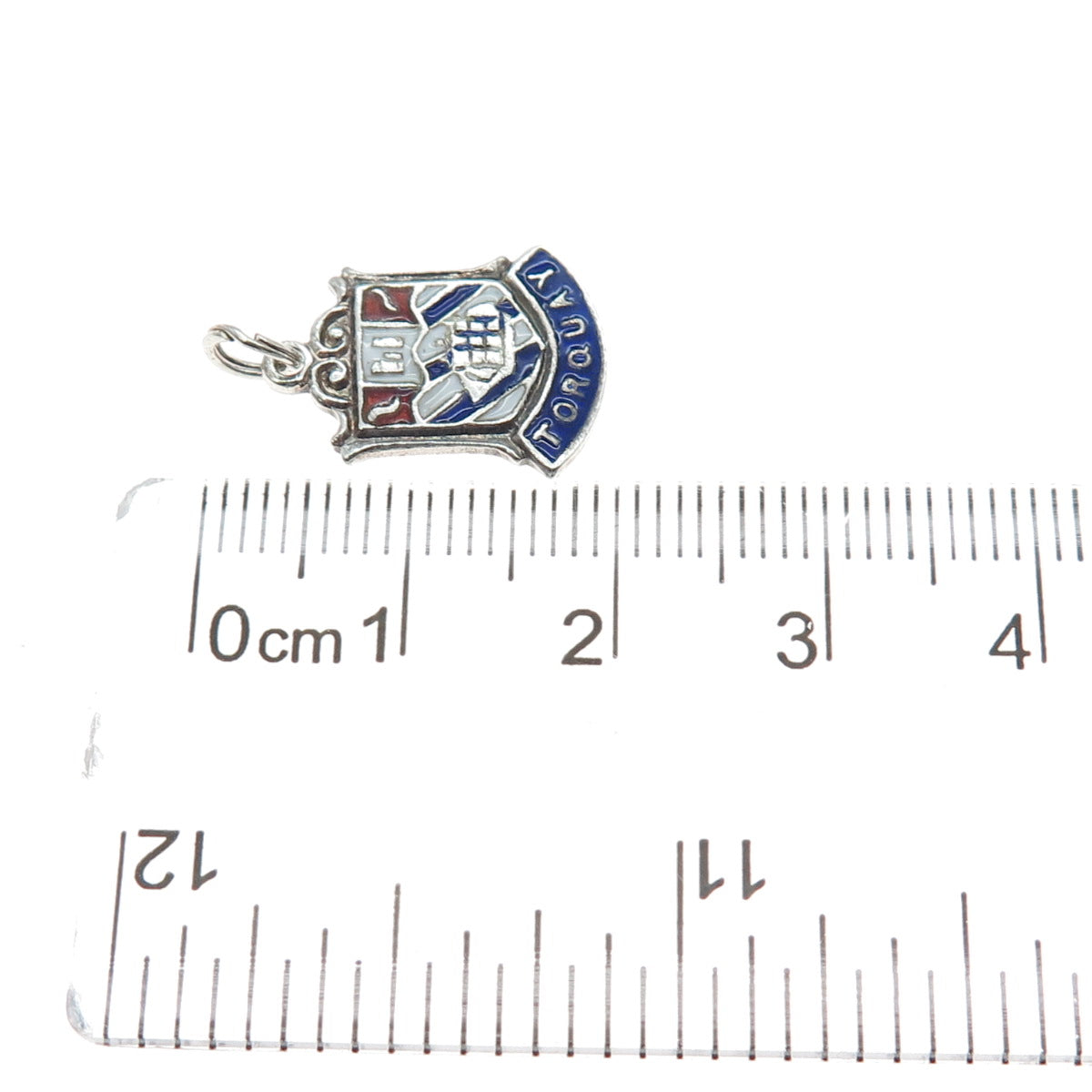 925 Sterling Silver Vintage Enamel Torquay England Coat of Arms Mini Pendant