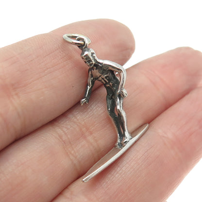 925 Sterling Silver Antique Art Deco Surfer 3D Pendant