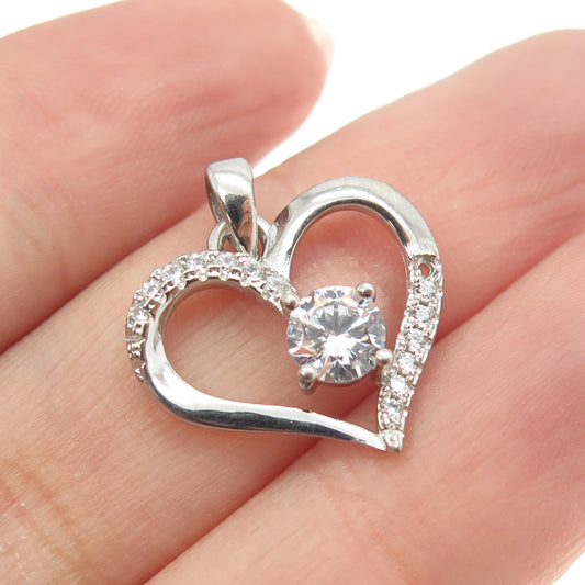 925 Sterling Silver Round-Cut Shaped C Z Open Heart Pendant