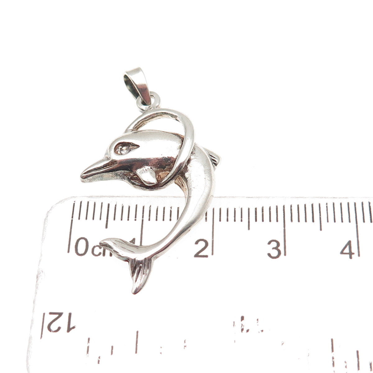 925 Sterling Silver Vintage Round-Cut C Z Dolphin Oxidized Charm Pendant