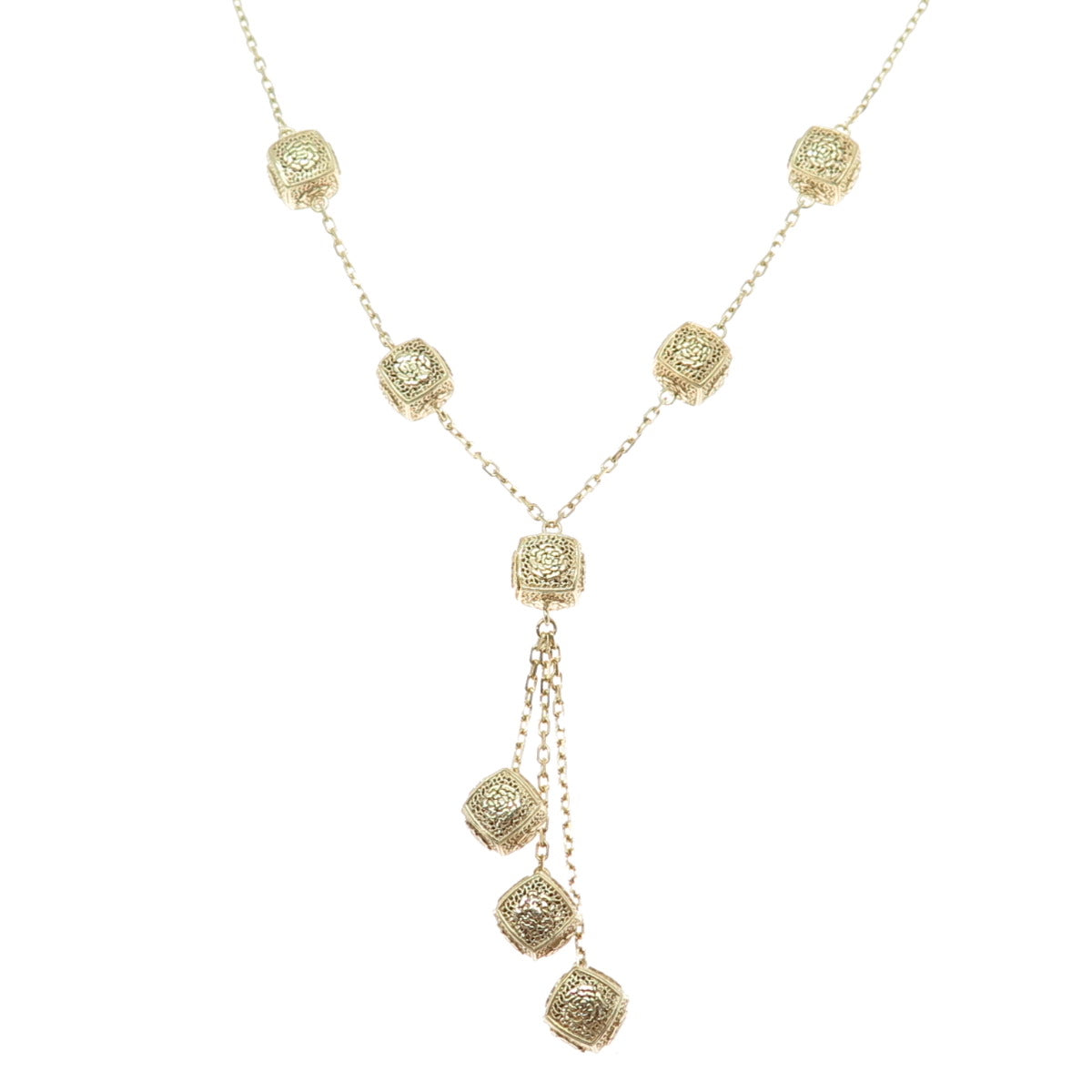 925 Sterling Silver Gold Plated Vintage Rose Box Tassel Cable Chain Necklace 18"