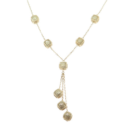 925 Sterling Silver Gold Plated Vintage Rose Box Tassel Cable Chain Necklace 18"