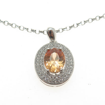 925 Sterling Silver Champagne & White C Z Rolo Chain Necklace 16"