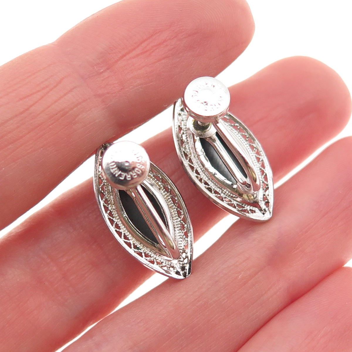 Sorrento 925 Sterling Silver Vintage Real Hematite Screw Back Earrings