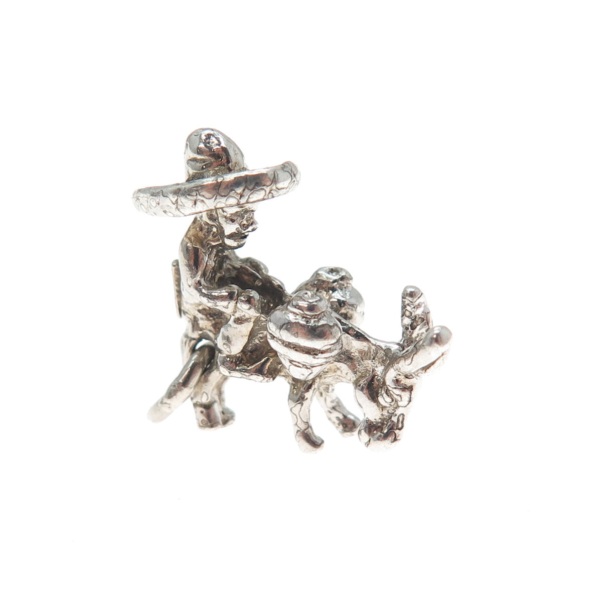 925 Sterling Silver Vintage Man Riding Donkey Minimalist 3D Charm Pendant