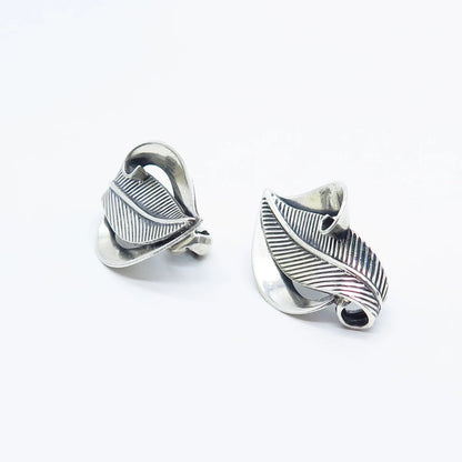 925 Sterling Silver Vintage Danecraft Leaf Screw Back Earrings