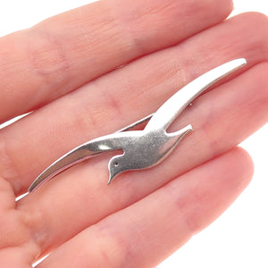 925 Sterling Silver Vintage Seagull Bird Hand-Wrought Oxidized Pin Brooch