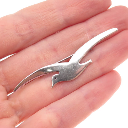 925 Sterling Silver Vintage Seagull Bird Hand-Wrought Oxidized Pin Brooch