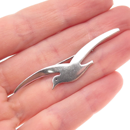 925 Sterling Silver Vintage Seagull Bird Hand-Wrought Oxidized Pin Brooch