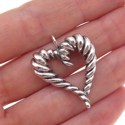 925 Sterling Silver Vintage Modernist Ribbed Heart Oxidized Pendant