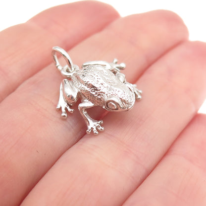 925 Sterling Silver Vintage Frog Good Luck 3D Charm Pendant