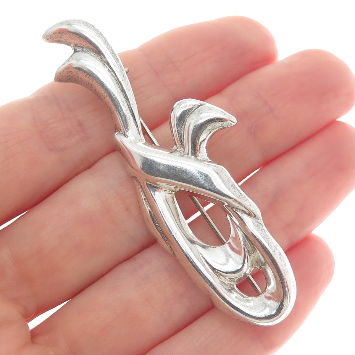 925 Sterling Silver Vintage Modernist Ribbon Pin Brooch