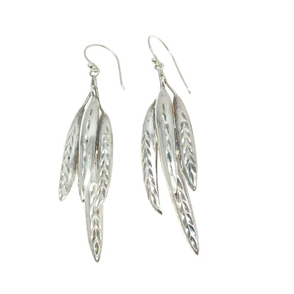 925 Sterling Silver Vintage Feather Dangling Earrings