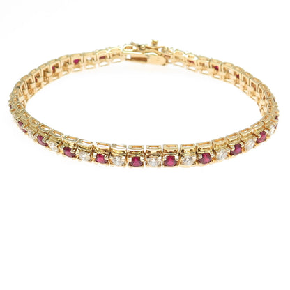 ROSS SIMONS 925 Sterling Silver Gold Plated Lab-Created Ruby C Z Bracelet 7.25"