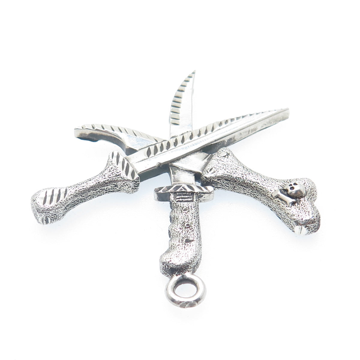 925 Sterling Silver Vintage Pirate Crossed Daggers Oxidized Pendant