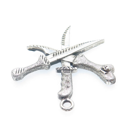 925 Sterling Silver Vintage Pirate Crossed Daggers Oxidized Pendant