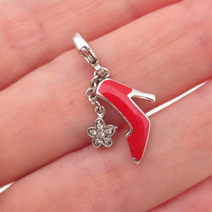 925 Sterling Silver Enamel & C Z High-Heeled Shoe Lobster Lock Charm Pendant