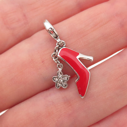 925 Sterling Silver Enamel & C Z High-Heeled Shoe Lobster Lock Charm Pendant