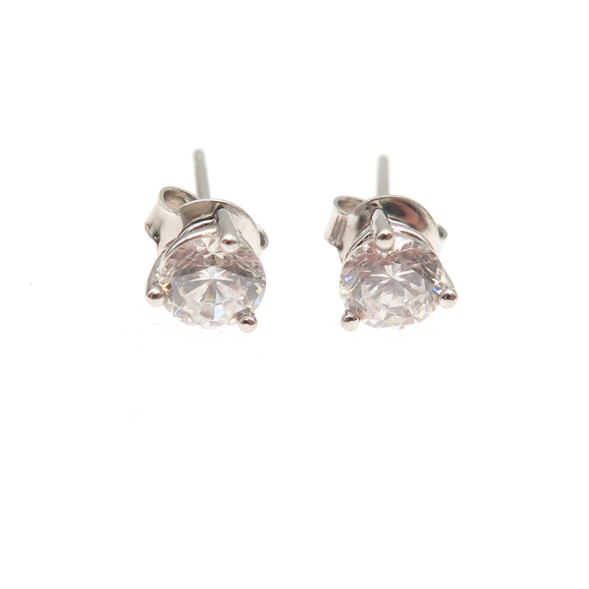 925 Sterling Silver Round-Cut C Z Stud Earrings