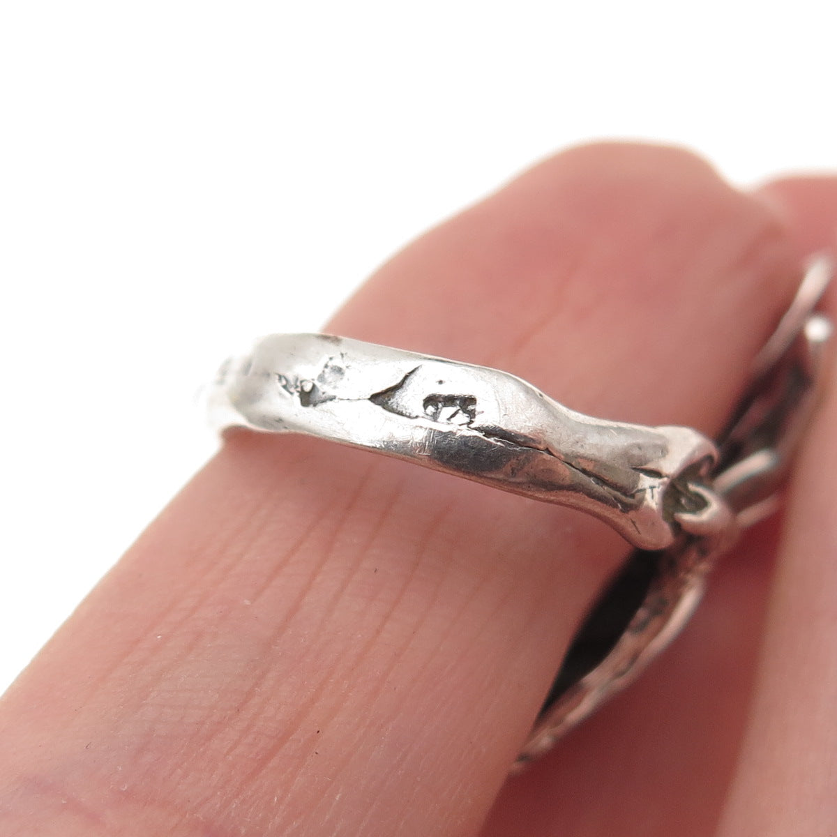 925 Sterling Silver Vintage Round-Cut C Z Hand Oxidized Ring Size 6