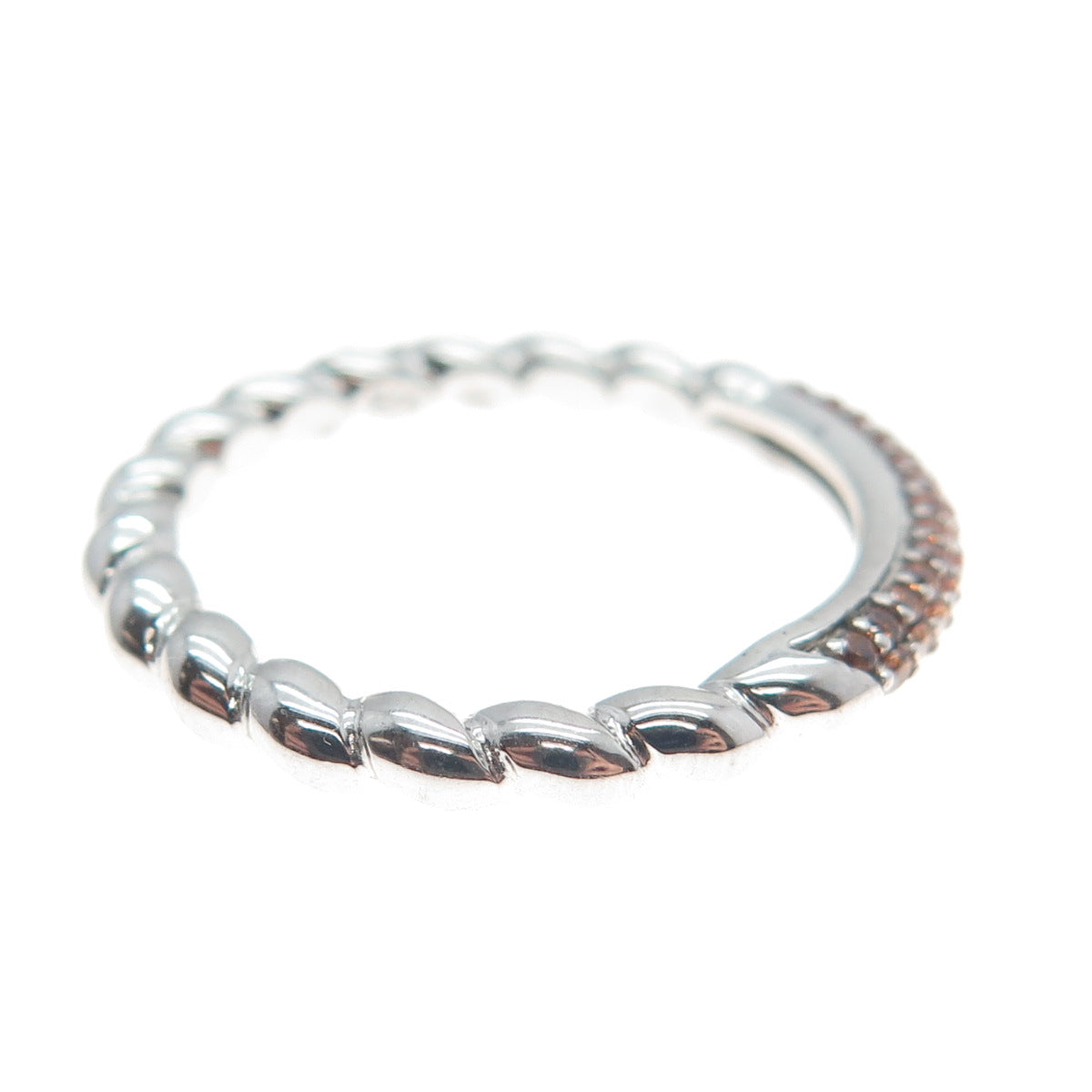 925 Sterling Silver Round-Cut Shaped Brandy C Z Twisted Ring Size 7.5