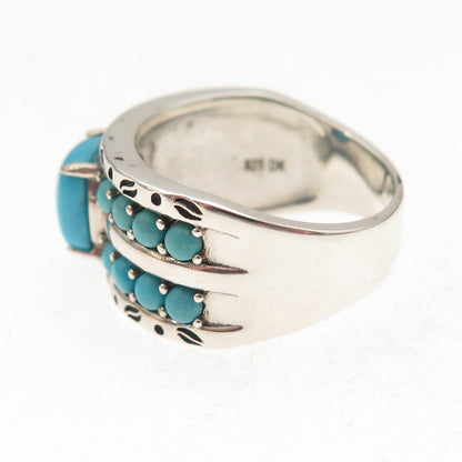 925 Sterling Silver Real Sleeping Beauty Turquoise Oxidized Ring Size 8.5