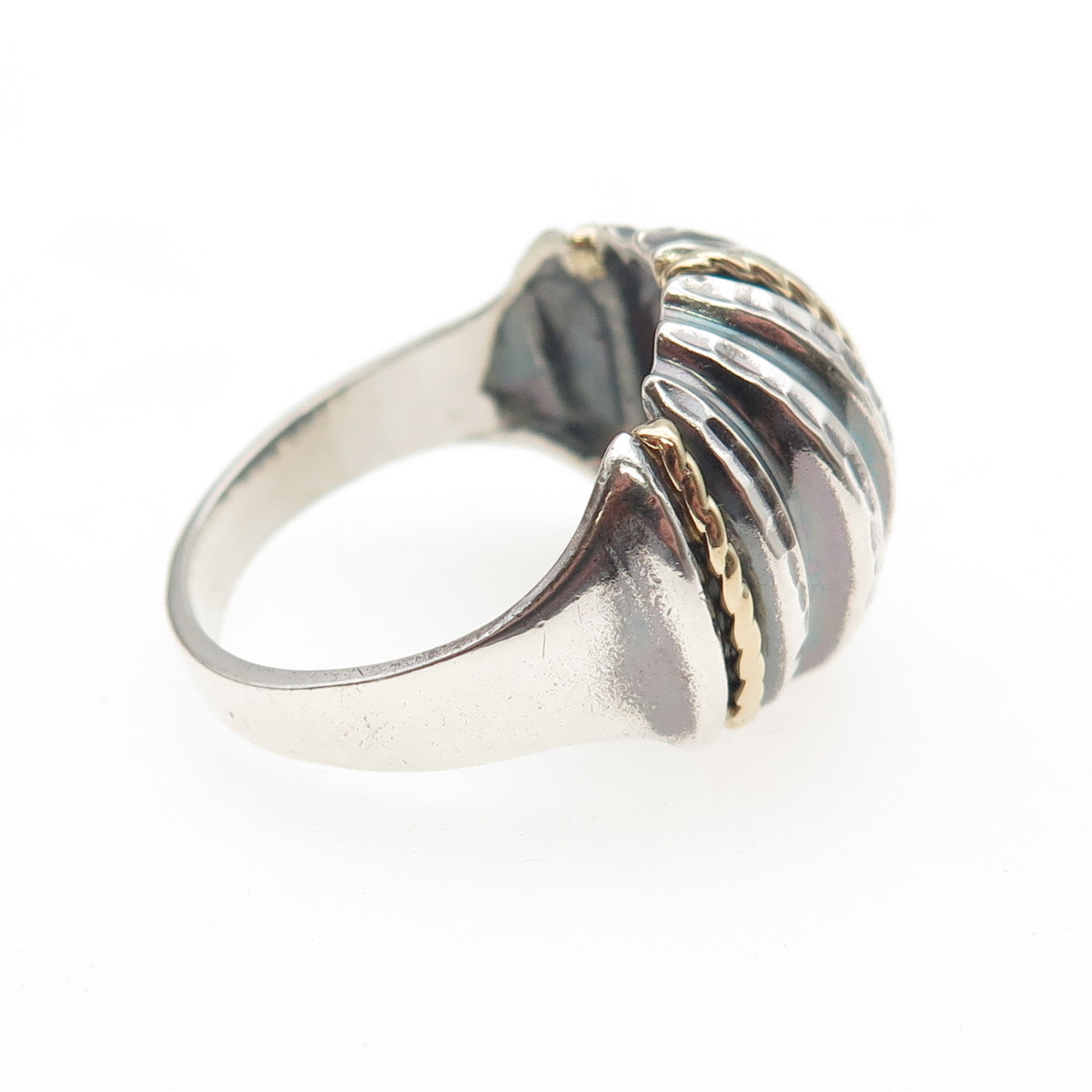 MICHAEL ANTHONY 925 Sterling Silver 14K Gold Vintage Modernist Dome Ring Size 10