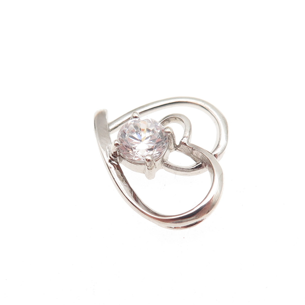 925 Sterling Silver Round-Cut C Z Heart Mini Slide Charm Pendant