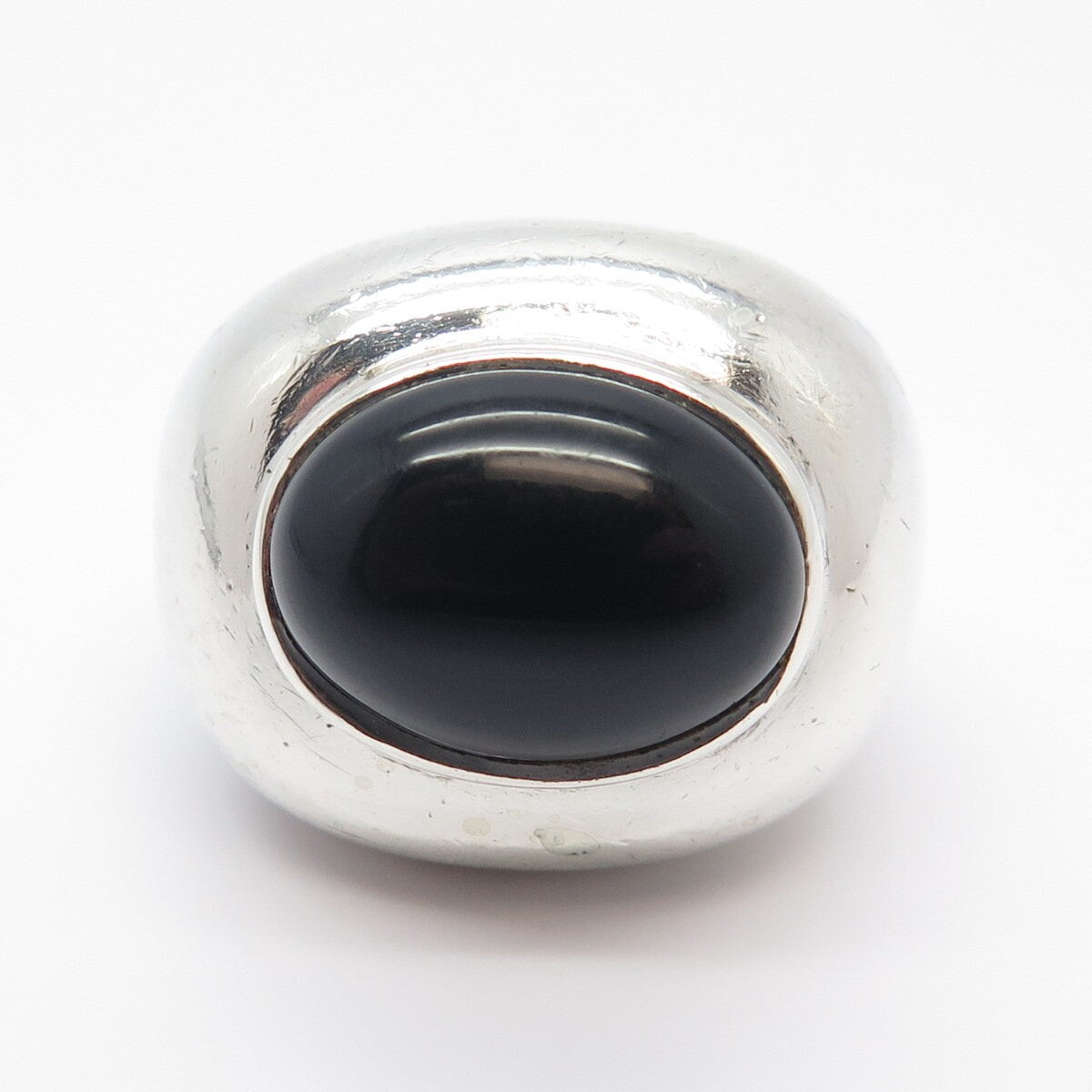 925 Sterling Silver Vintage Real Black Onyx Gem Domed Ring Size 6.25