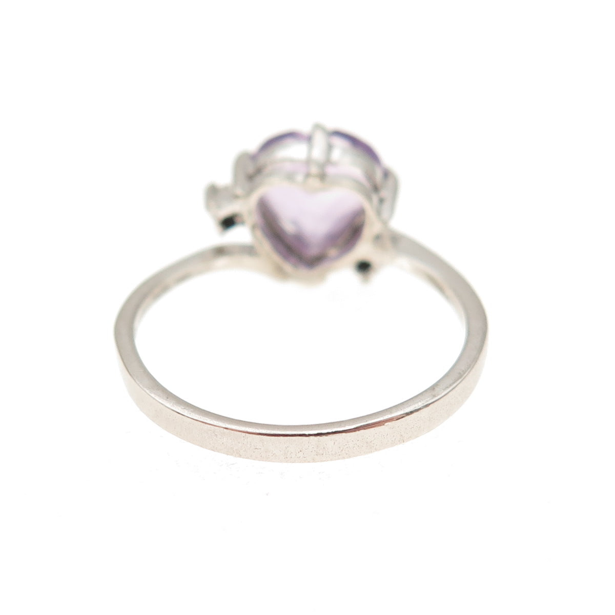 925 Sterling Silver Vintage Real Amethyst & C Z Heart Ring Size 6