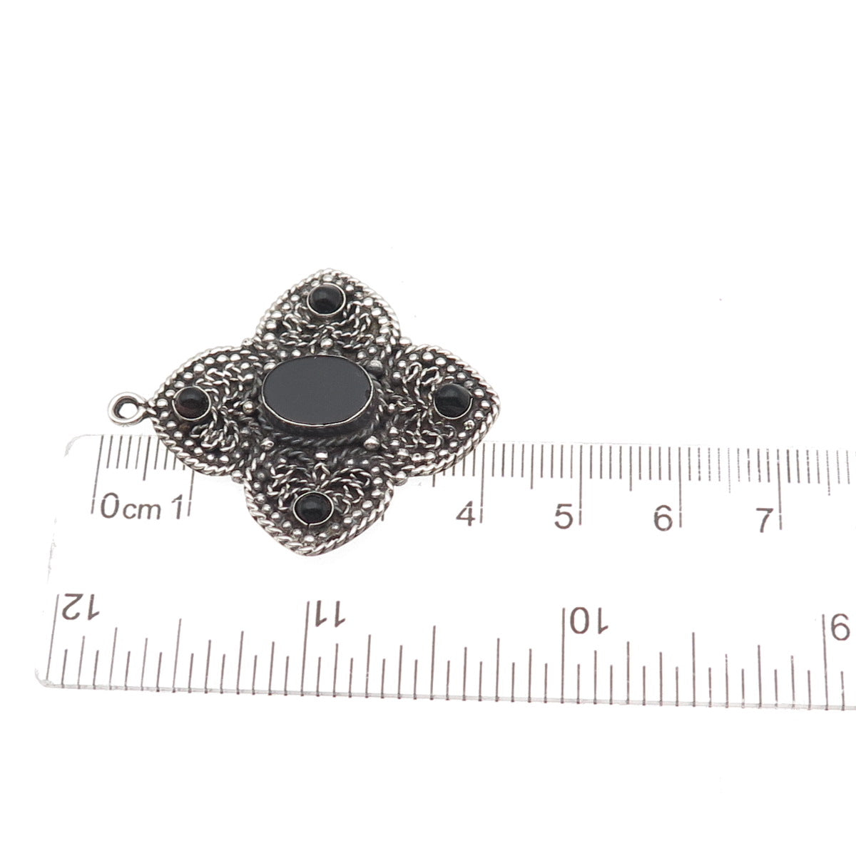 925 Sterling Silver Vintage Real Black Onyx Cross Oxidized Charm Pendant