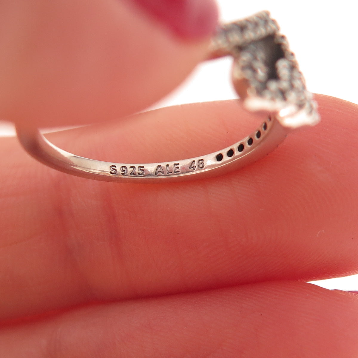 Pandora 925 Sterling Silver C Z Sparkling Wishbone Heart Ring Size 4.5