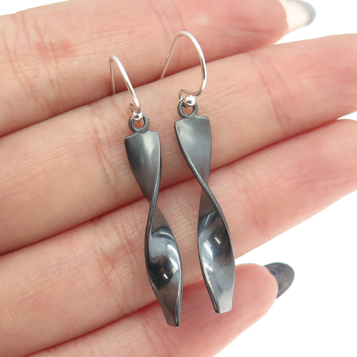 925 Sterling Silver Twisted Bar Drop Dangling Earrings