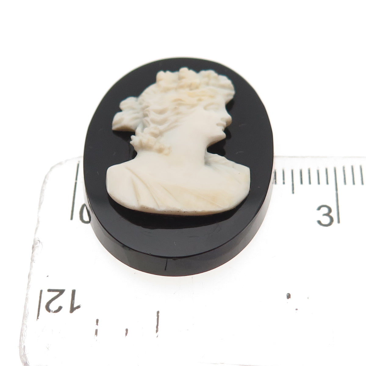 Antique Art Deco Real MOP & Black Onyx Carved Lady Cameo