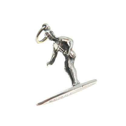 925 Sterling Silver Antique Art Deco Surfer 3D Pendant