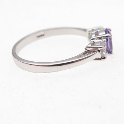 925 Sterling Silver Oval-Cut Purple & Round-Cut White C Z Ring Size 10