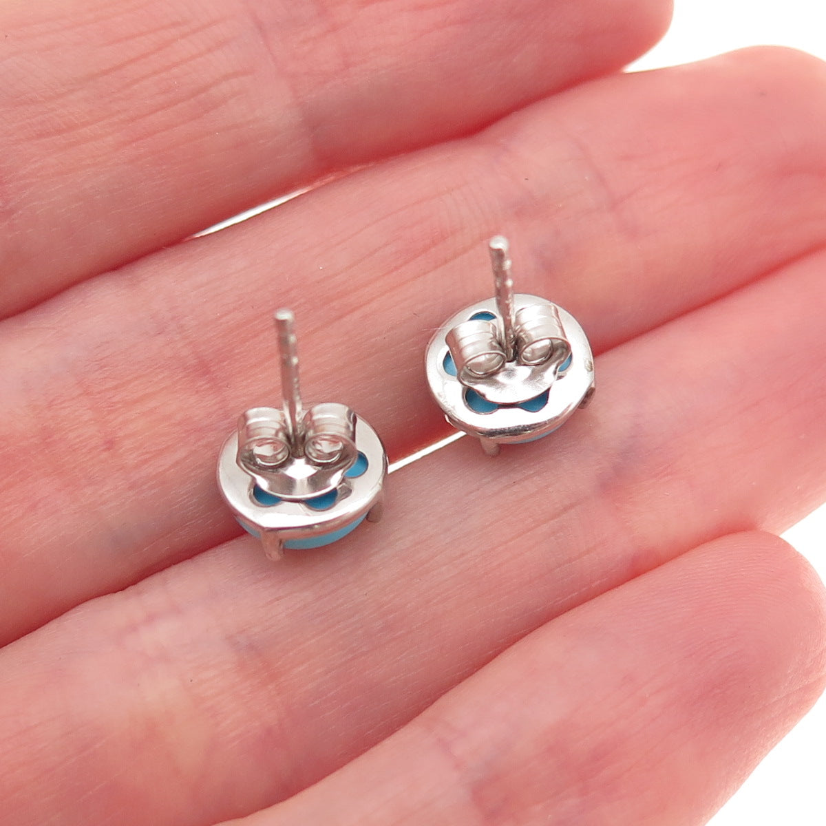 Chuck Clemency 925 Sterling Silver Real Sleeping Beauty Turquoise Stud Earrings