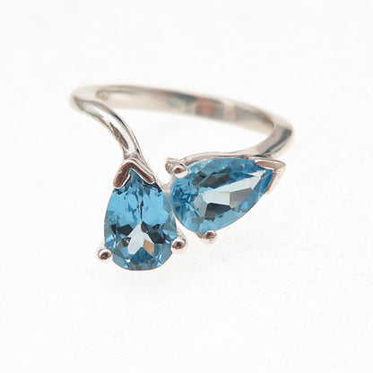 RJ Graziano 925 Sterling Silver Vintage Real Pear-Cut Blue Topaz Ring Size 6
