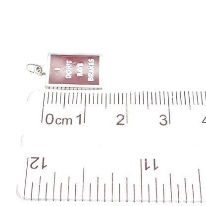 925 Sterling Silver Red Enamel I Don't Have Brakes Minimalist Charm Pendant