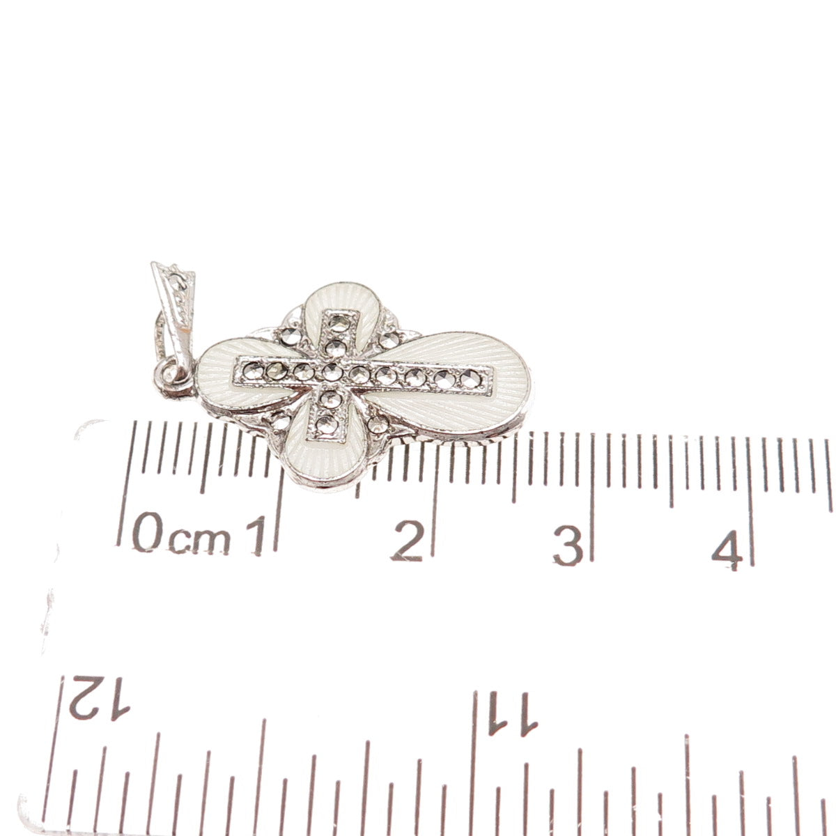 925 Sterling Silver Antique Art Deco Enamel Real Marcasite St Mary Cross Pendant