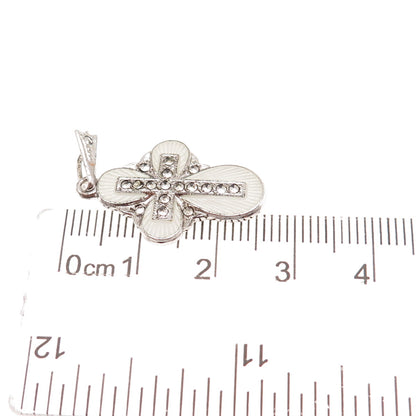 925 Sterling Silver Antique Art Deco Enamel Real Marcasite St Mary Cross Pendant