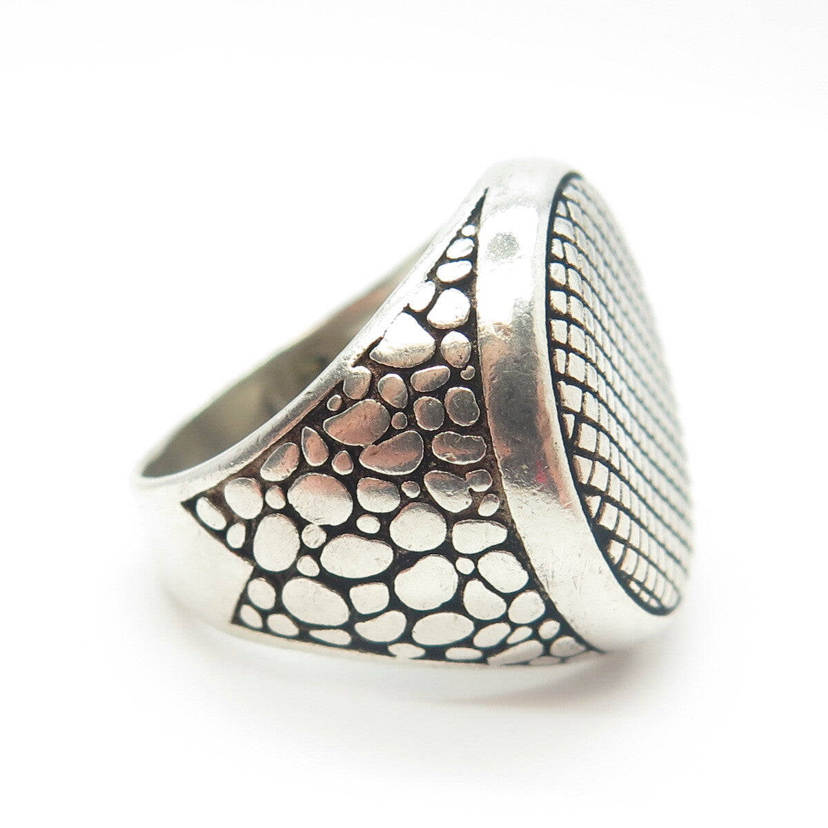 925 Sterling Silver Vintage Cage Pebble Wide Ring Size 8.75