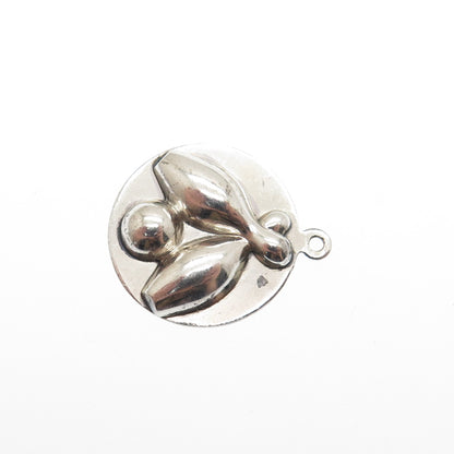 BEAU 925 Sterling Silver Vintage Bowling Minimalist Charm Pendant