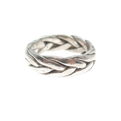 925 Sterling Silver Vintage Wicker Band Ring Size 6
